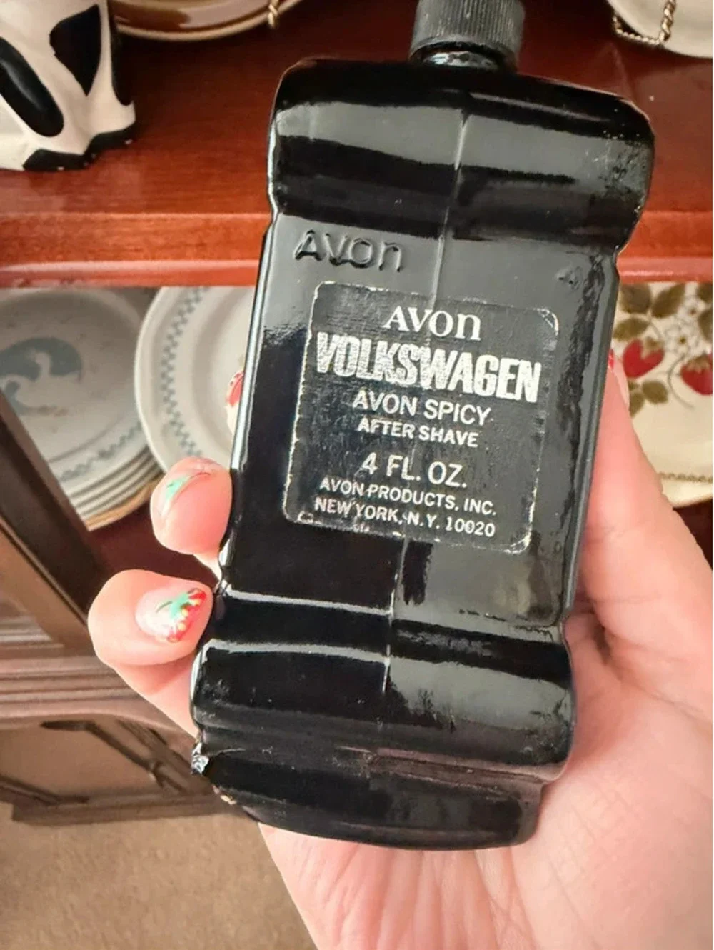 Vintage Avon Volkswagen Beetle Black Glass Decanter Spicy After Shave